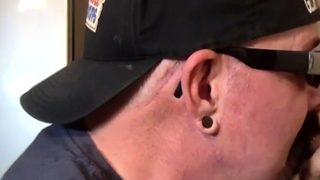 Mature gay man gets gloryhole fucked