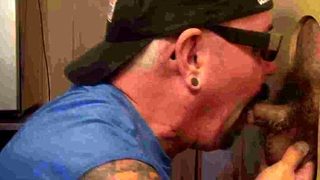 Naughty moustache sucking in glory hole