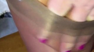 Sissy in Layered Nylons Uses Glory Hole