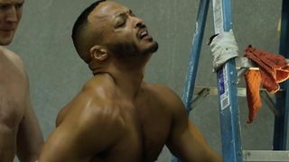 Analgaping muscular ebony riding mature