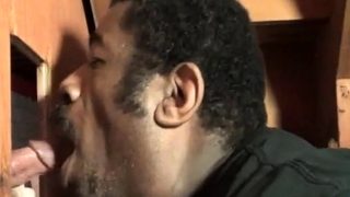 Black Guy Swallows White Cum at Glory Hole