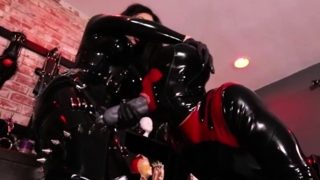 TANGENTOD Latex Mistress Ties Rope on Bound Submissive